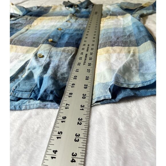 Tommy Bahama Relax Island Modern Fit Plaid Linen Short Sleeve Shirt Large Blue - Picture 8 of 11